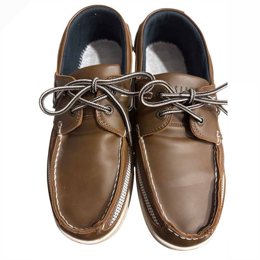 Island Surf Mens Brown Boat Shoes Mesh Panel Nautical Loafers Casual Brown White